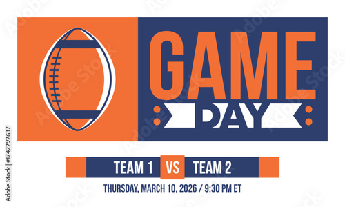Game Day. American football playoff. Super Party in United States. Final game of regular season. Professional team championship. Ball for american football. Sport poster. Vector illustration