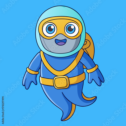 T-shirt Funny Ghost In Scuba Diving Suit Cute Cartoon Illustration