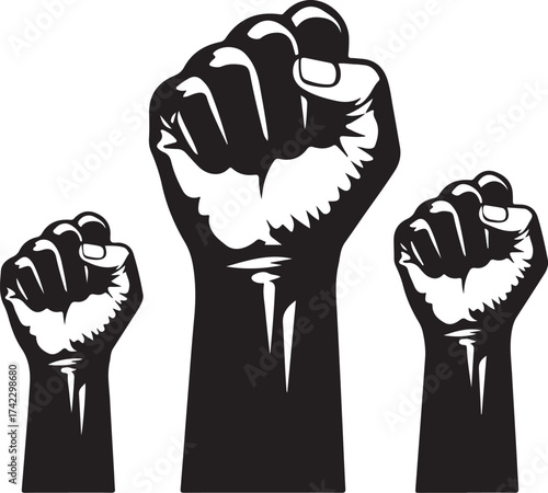 Three raised fists symbolizing power