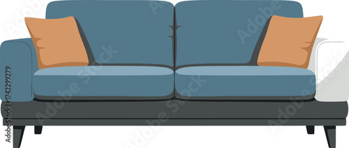 Modern Blue Sofa with Orange Pillows