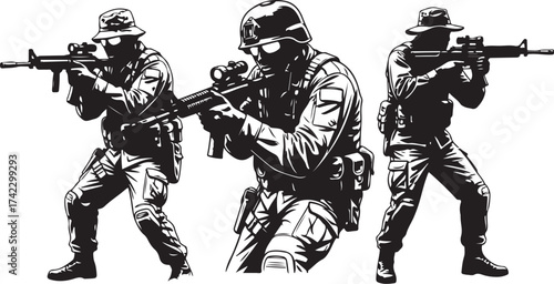 Military soldiers aiming rifles combat ready