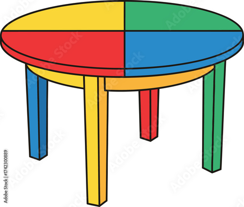 Colorful Round Table for Kids, Vector Illustration