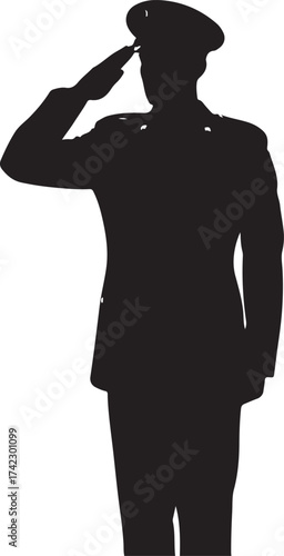 Silhouette of soldier saluting patriotic symbol