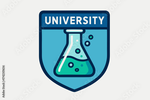 University Science Emblem with Flask and Bubbles.