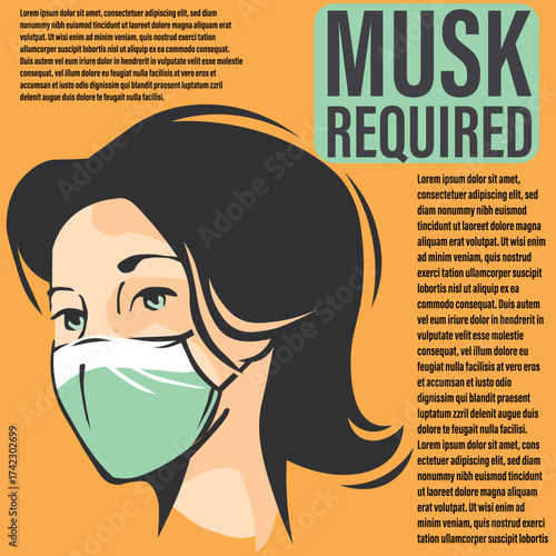 vector illustration of  wearing musk required notice