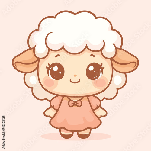 Cute kawaii sheep vector illustration for kids design and baby shower invitation and greeting card design