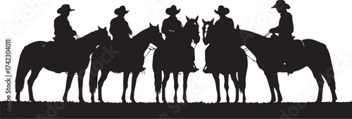 Silhouette riders western cowboy horseback gathering