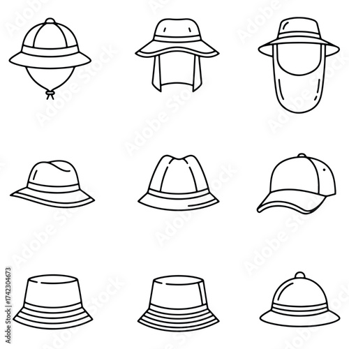 Collection of hat icons representing diverse styles and headwear options