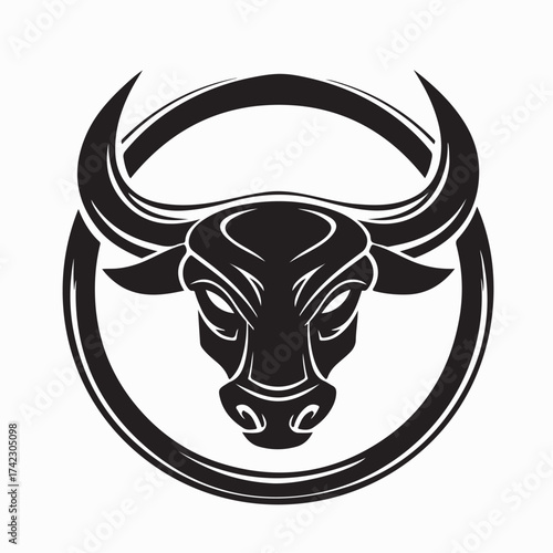 Powerful Bull Head Inside Circle Logo Design on white background