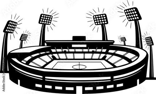 Stadium with floodlights outline. Minimal vector design of night sports venue
