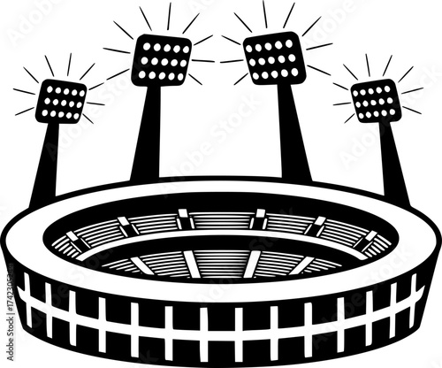 Stadium with floodlights outline. Minimal vector design of night sports venue
