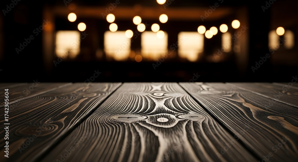 Obraz premium Rustic Wooden Table with Soft Bokeh Lights