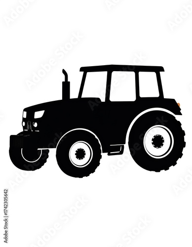 Silhouette of a Tractor - Agricultural Vehicle for Farming and Transportation.