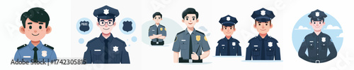 Collection of professional vector illustrations featuring various police officers, symbolizing law enforcement, community safety, and dedicated service