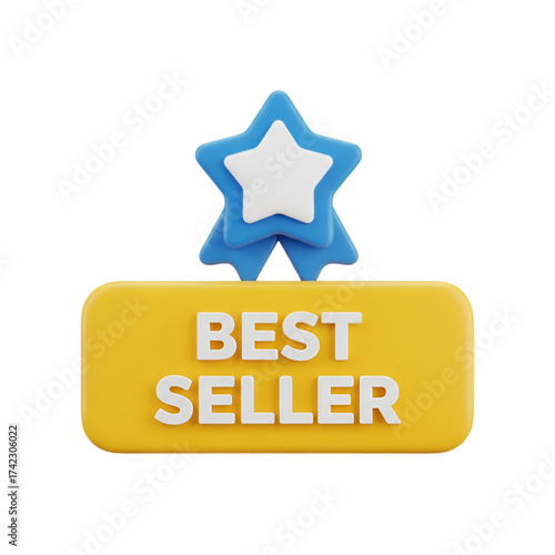 Best seller badge with stars isolated on transparent background