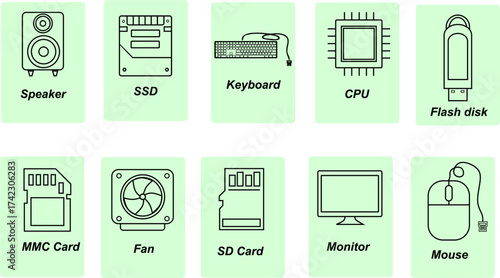Computer Hardware Icons Collection, can be used for both template and editable vectors.