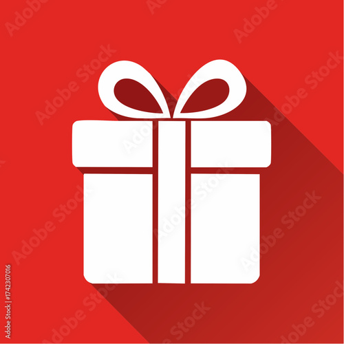 A vector illustration presents a gift box, symbolising generosity and special occasions, set against a striking red backdrop, enhanced by subtle shadow effects.