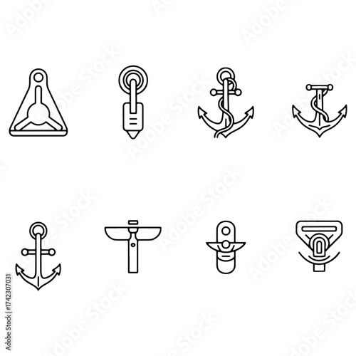Monochrome vector outline set of marine and nautical related objects