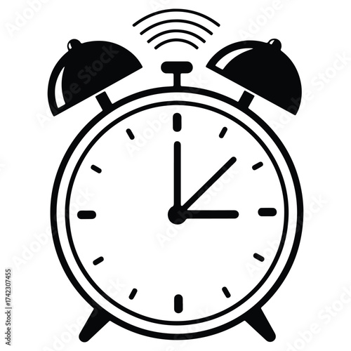 Ringing classic alarm clock illustration waking up time concept design