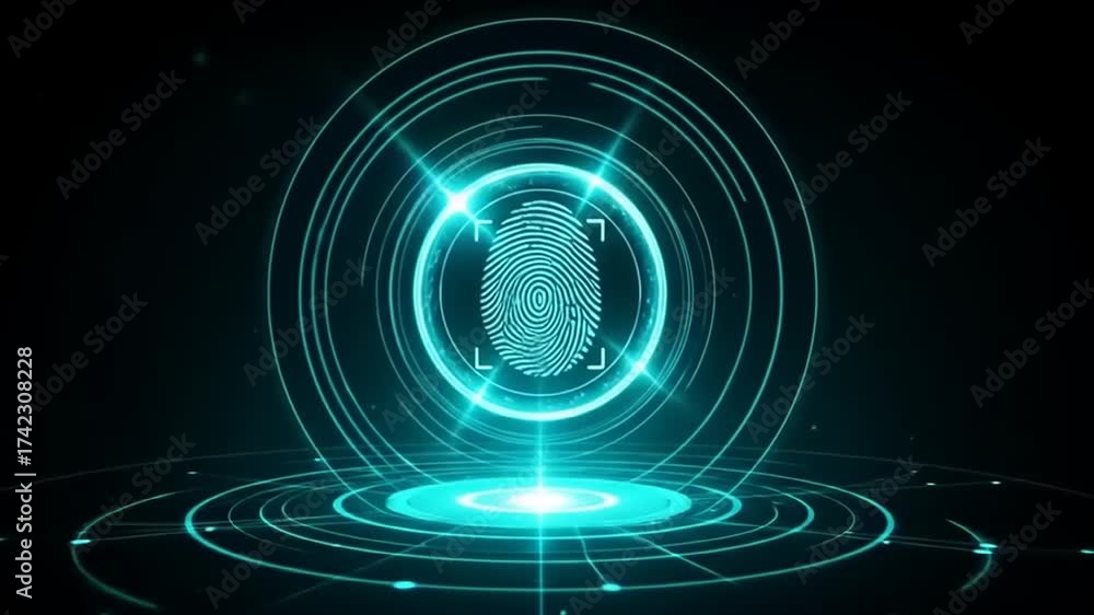 Digital Fingerprint Scan Technology with Blue Glow.