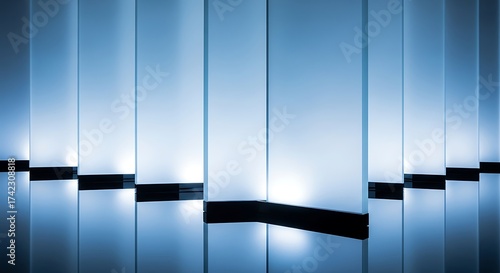 Abstract vertical light panels with subtle blue glow