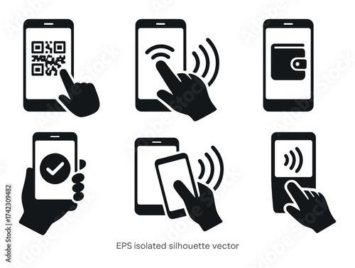 Mobile payment interface icons with qr code and contactless features