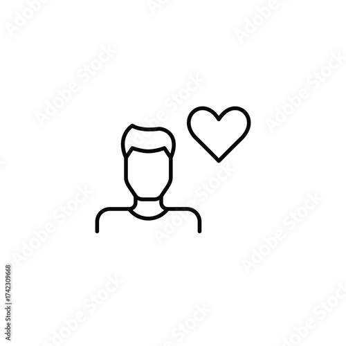 Man and heart. Caring support, trusted health and charity services. Pixel perfect, editable stroke vector icon