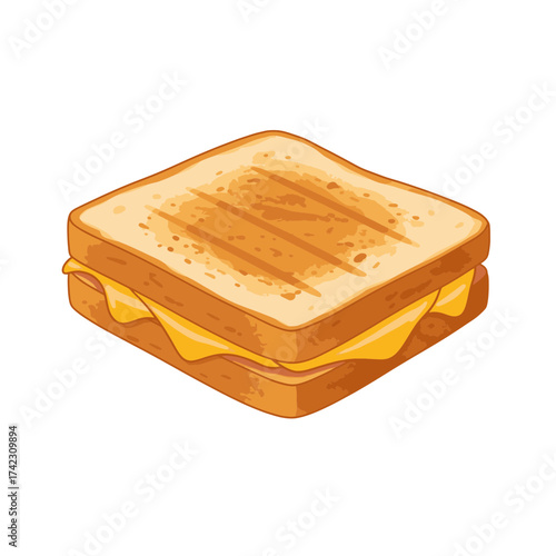 Sandwich with melted cheese on toasted bread side view