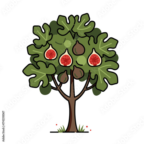 Fig tree with ripe fruit and leaves for botanical or gardening projects