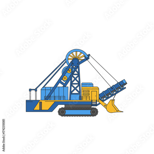 heavy construction excavator with tracks and bucket for building sites