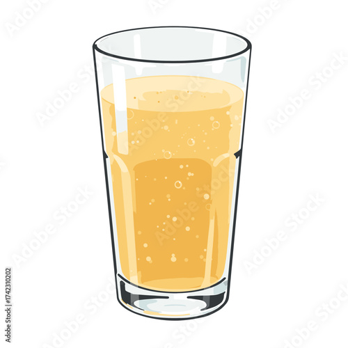 Tall glass of fizzy yellow lemon soda for refreshment