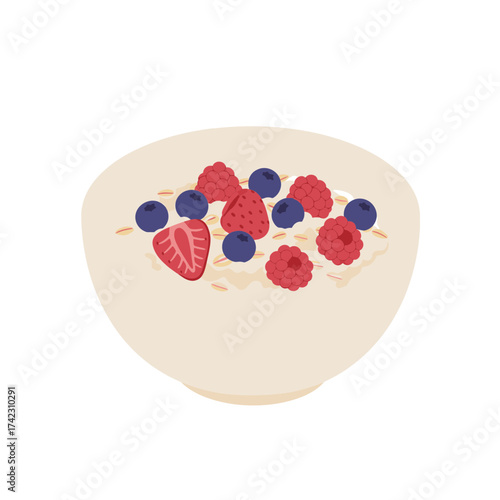 Mixed berry smoothie bowl with fresh berries and granola toppings