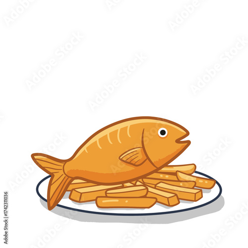 Goldfish laying on a plate of French fries