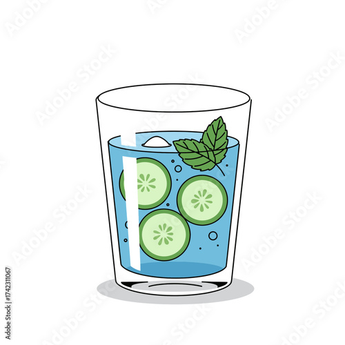 Cold cucumber and mint infused water in glass