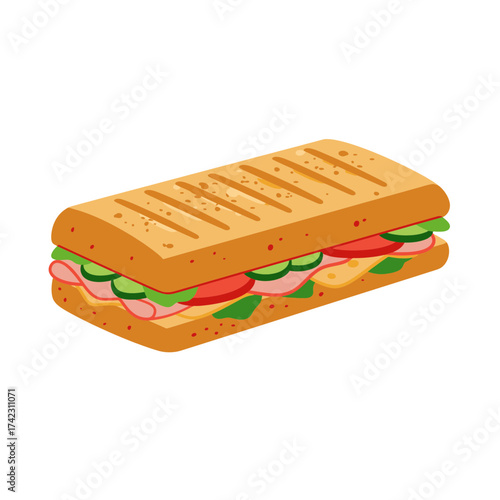 Sandwich with vegetables and grilled bread for lunch or snack