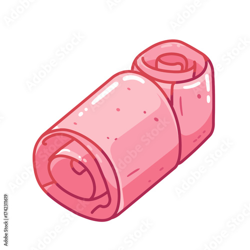 Pink rolled meat product with smooth texture and spiral shape