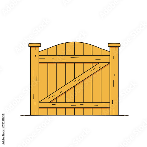 Wooden gate with slats and posts for garden or yard entry