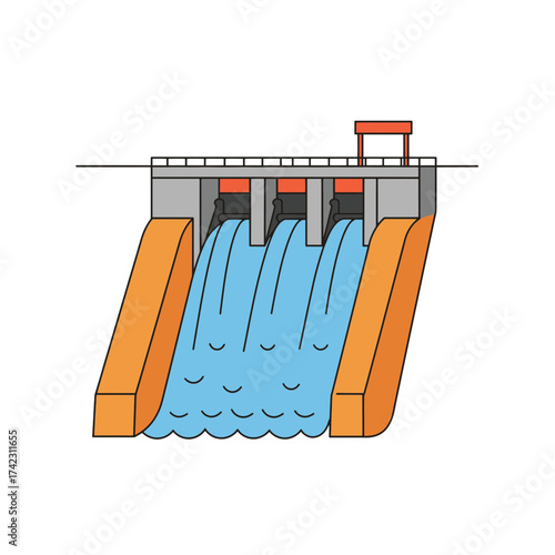 Dam spillway with water flowing and control structure