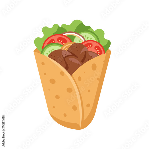 Fresh vegetable and meat filling in pita pocket for healthy lunch