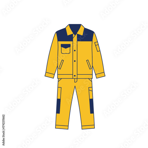 Protective workwear with jacket and pants in yellow and navy