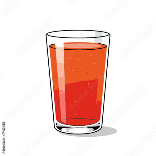 Tall glass of orange juice with a shadow on white background
