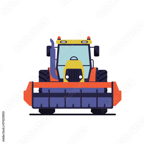 front view of construction tractor with attachments