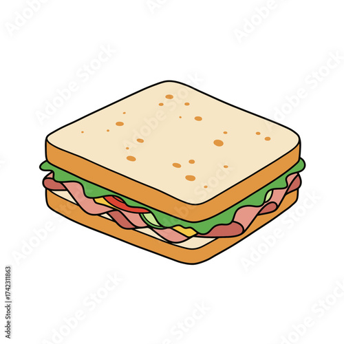 Sandwich with ham lettuce and tomato on bread slice