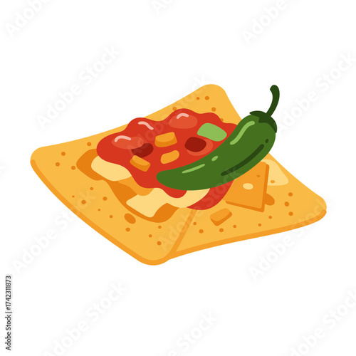 Mexican taco with chili pepper and cheese on crispy shell