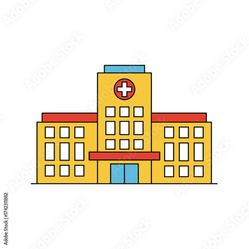 hospital building with medical cross and welcoming entrance