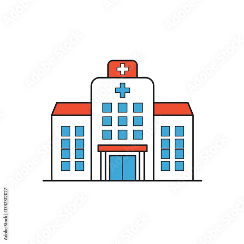 hospital building with medical crosses and windows