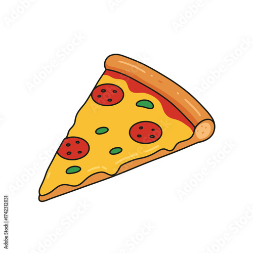 slice of pizza with pepperoni and green peppers on a crust