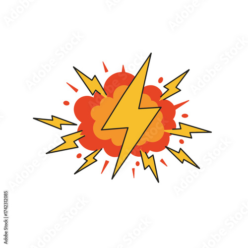 Explosive burst with lightning bolts and smoke cloud