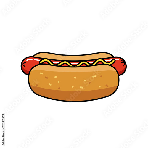 Hot dog with sausage mustard and bun on white background
