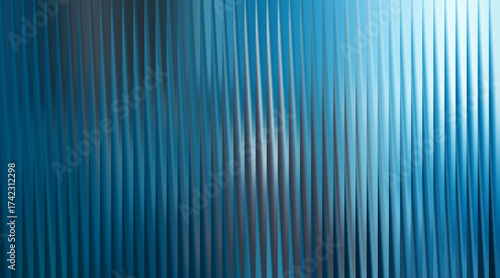 Abstract blue ribbed glass texture with vertical lines and soft light reflections